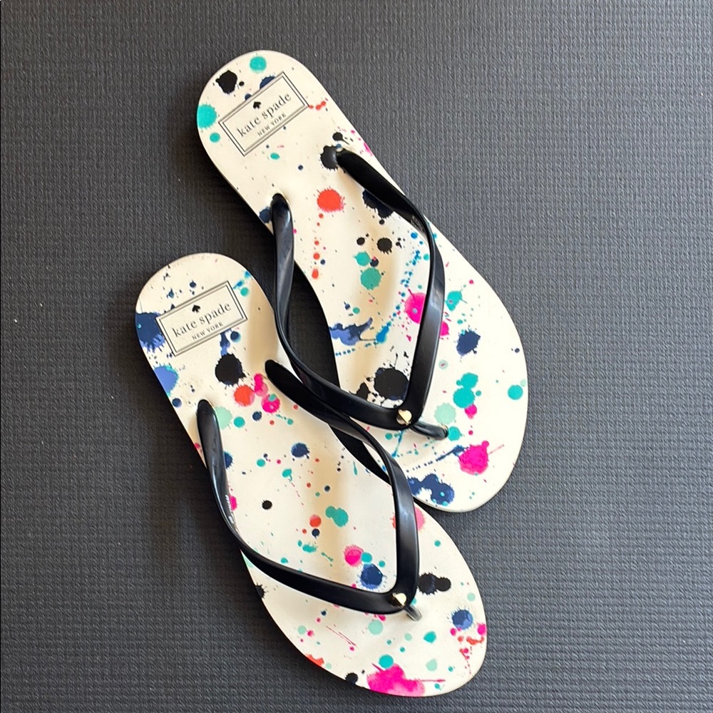 Kate Spade Felton Colorful multicolor Splatter black straps NWT  as pictured